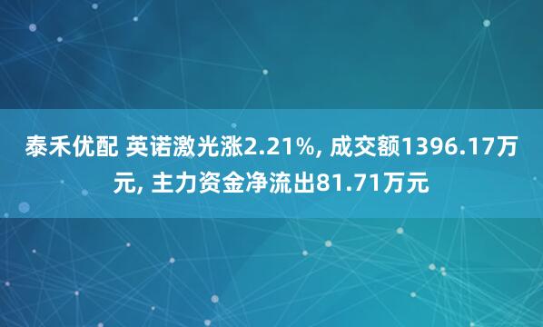 泰禾优配 英诺激光涨2.21%, 成交额1396.17万元, 主力资金净流出81.71万元