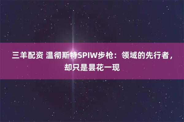 三羊配资 温彻斯特SPIW步枪：领域的先行者，却只是昙花一现